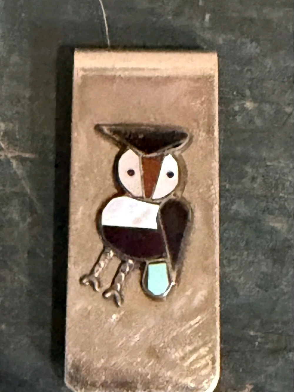 Vintage Southwestern Zuni Style Owl Inlay Money Clip